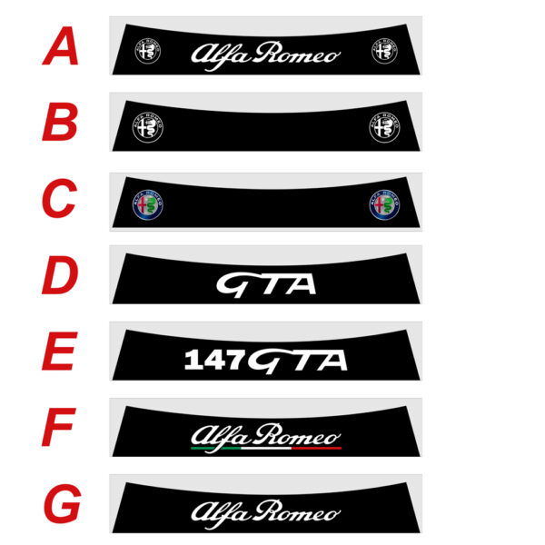 Alfa Romeo 147 fascia parasole adesiva personalizzata, GTA, 147 GTA