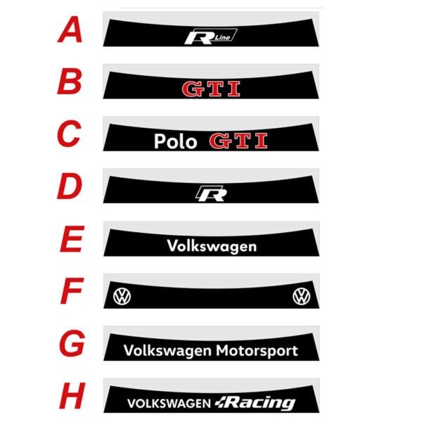 Volkswagen Polo 6 dal 2017 fascia parasole adesiva personalizzata, R Line, GTI, Polo GTI, VW Motorsport, VW Racing