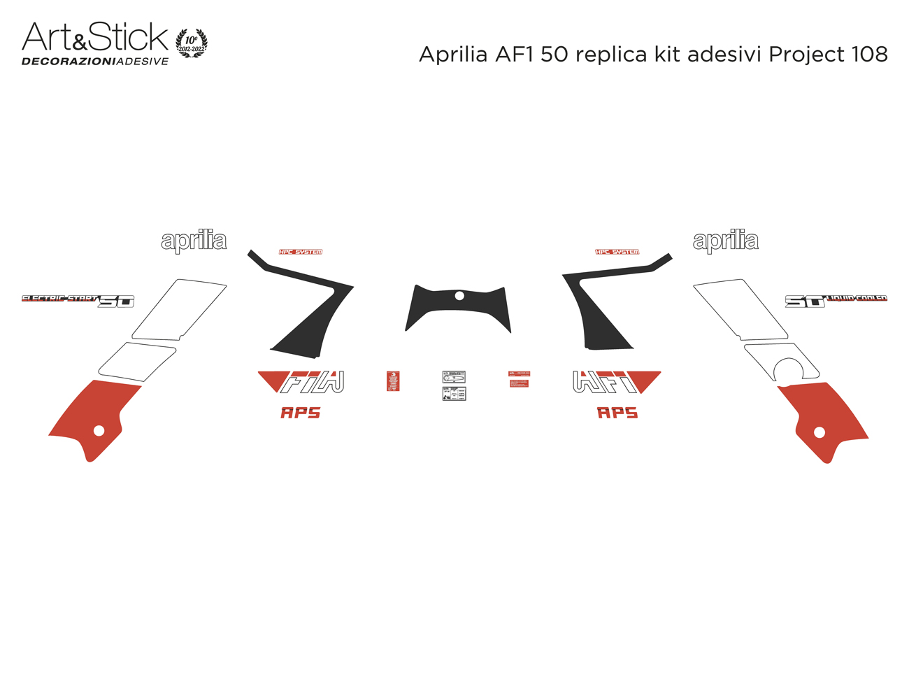 Aprilia AF1 50 replica livrea moto Project 108 in pvc adesivo prespaziato