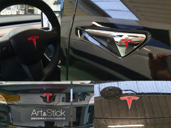 Personalizzazione loghi Tesla model 3 cofano bagagliaio volante telecamere laterali coprimozzo ruote