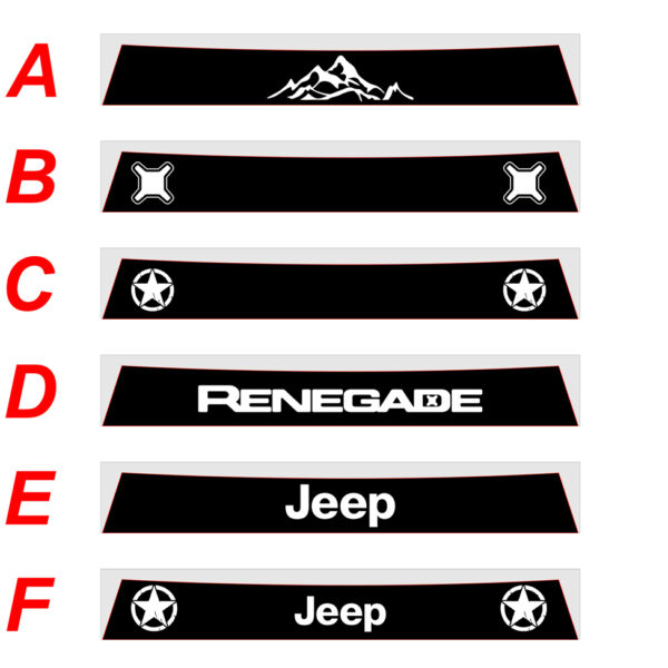 Jeep Renegade fascia parasole adesiva personalizzata, stella, badge, mountain