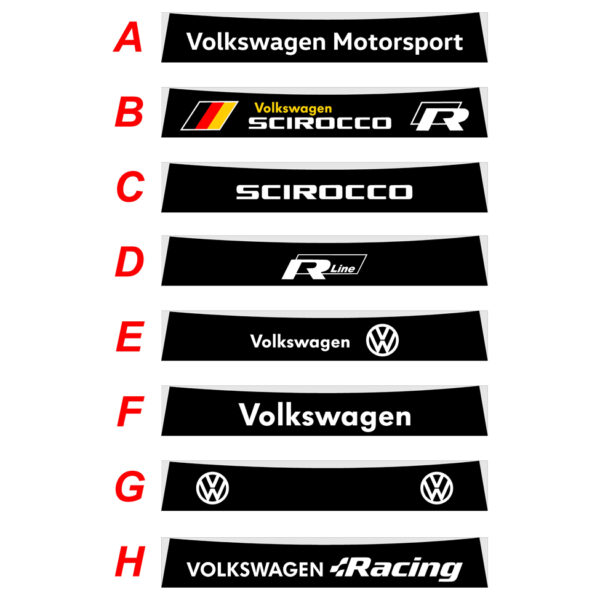 Volkswagen Scirocco fascia parasole adesiva personalizzata, R Line, Volkswagen Racing
