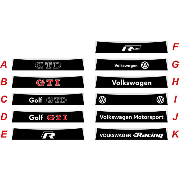 Volkswagen Golf 7 fascia parasole adesiva personalizzata R Line, Vw Motorsport, Vw Racing, GTD, GTI
