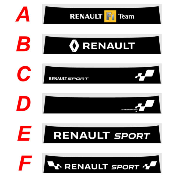 Renault Clio 3 RS e V6 2005-2013 fascia parasole adesiva personalizzata, Renault Sport, Renault F1 Team